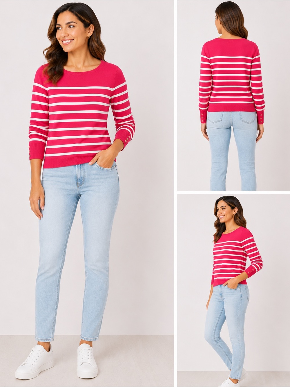 Talbots Pink & White Stripped Sweater Size Small